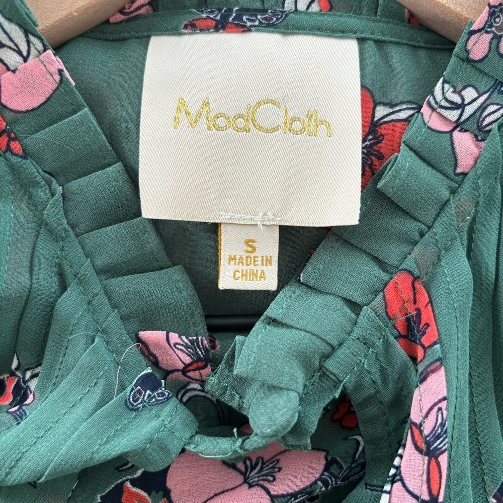 Modcloth « Oh Say Can Museum » Green Butterfly Floral Print A Line Dress Size M - Picture 6 of 13